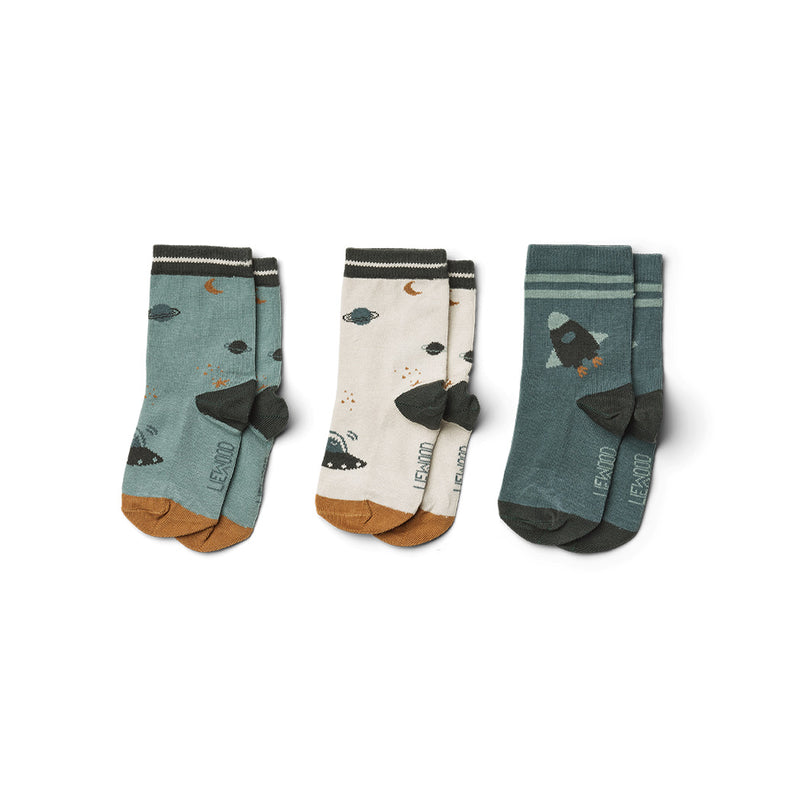 Liewood Kinder Socken Silas 3 Pack Space blue mix bei Yay Kids