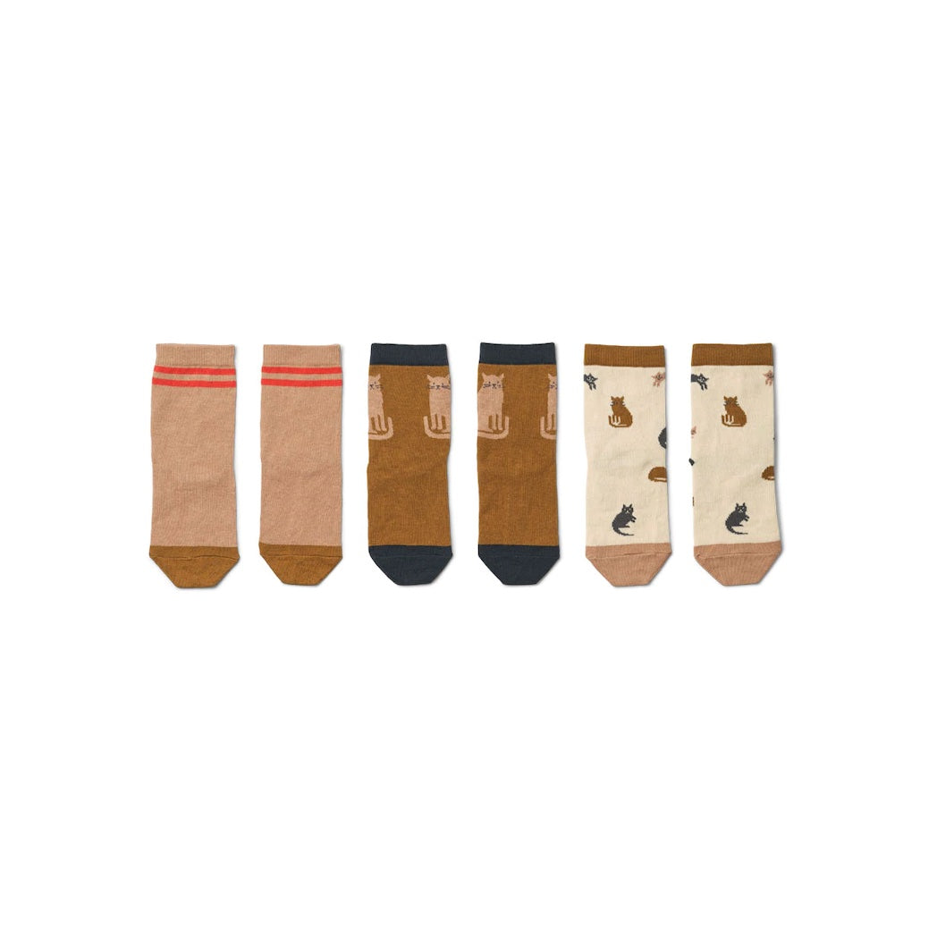 Liewood Kinder Socken 3 Pack Silas Miauw / Apple blossom mix bei Yay Kids