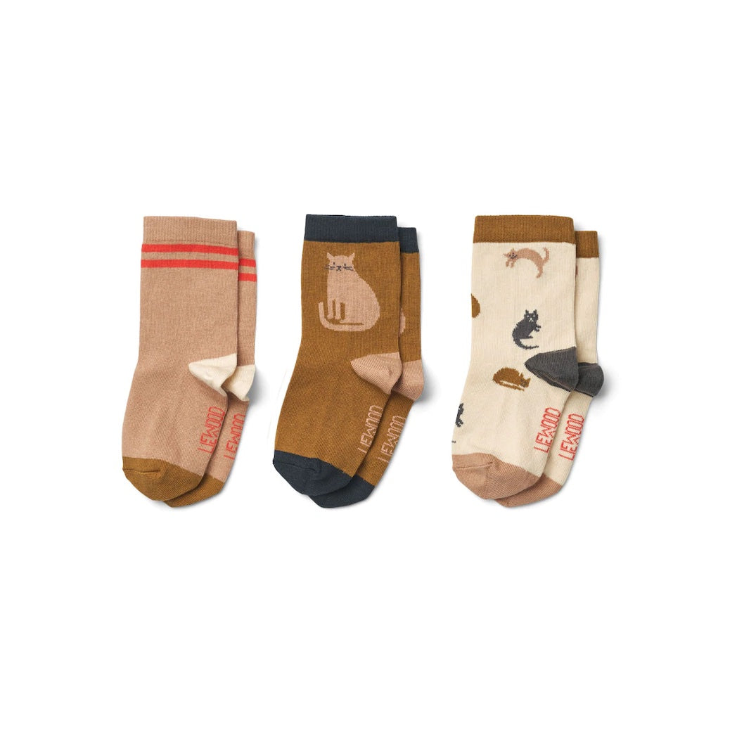 Liewood Kinder Socken 3 Pack Silas Miauw / Apple blossom mix bei Yay Kids