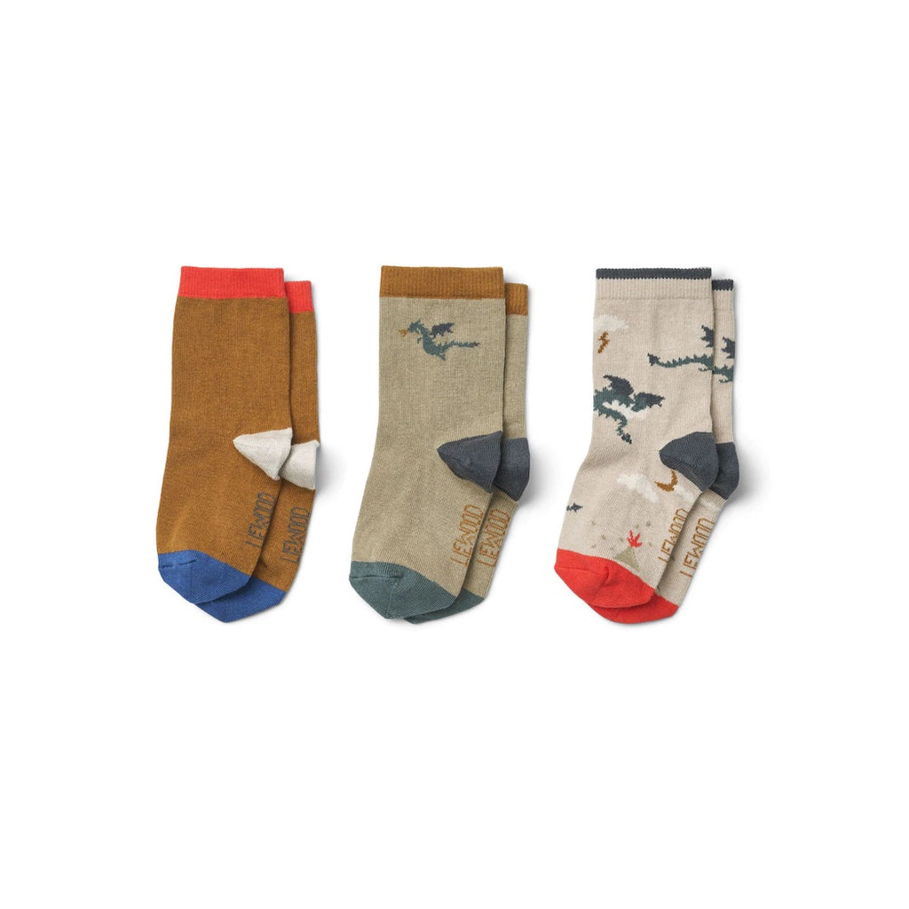 Liewood Kinder Socken 3 Pack Silas Little dragon / Dark sandy mix bei Yay Kids
