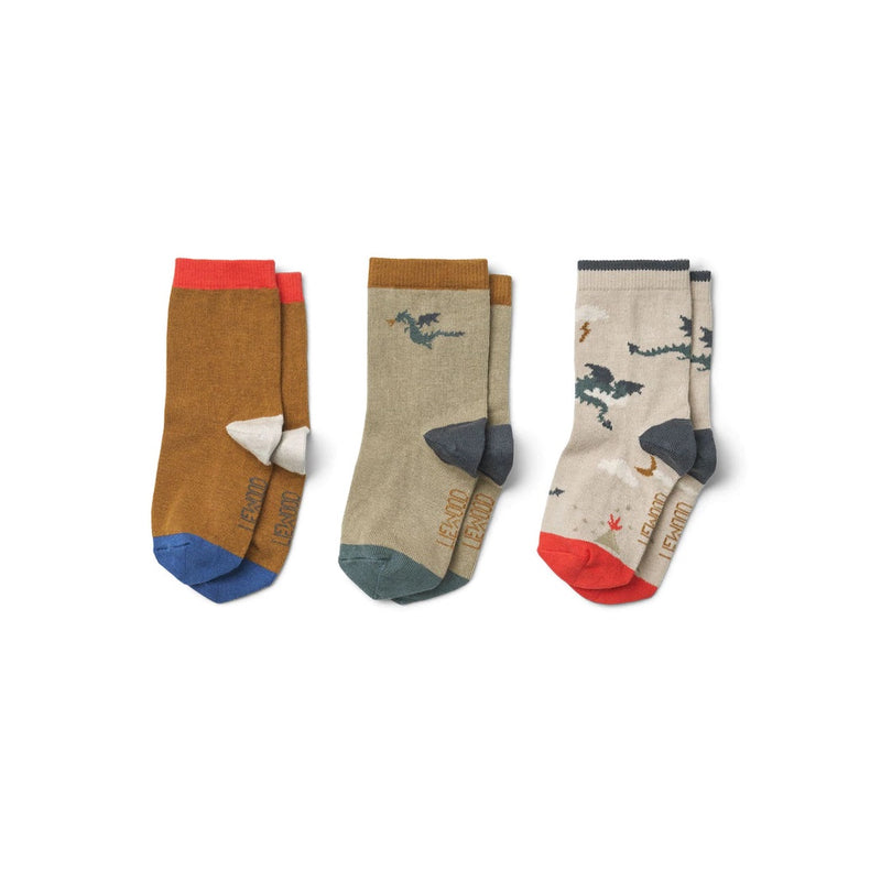 Liewood Kinder Socken 3 Pack Silas Little dragon / Dark sandy mix bei Yay Kids
