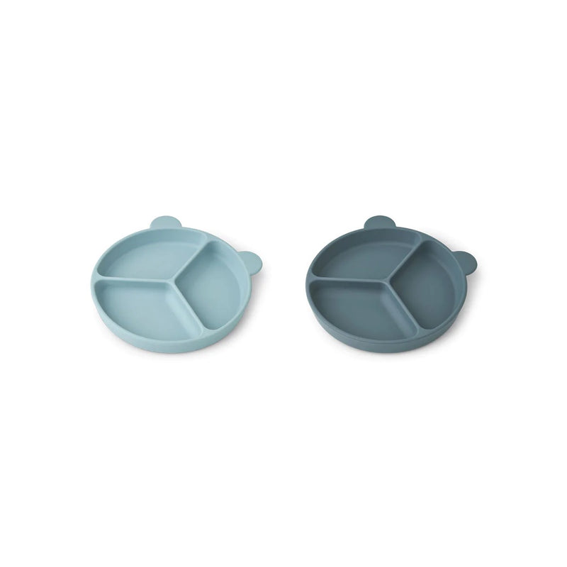 Liewood Silikon Saugnapf Teller mit Abteil Stacy 2-Pack Sea blue/whale blue mix bei Yay Kids