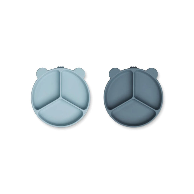 Liewood Silikon Saugnapf Teller mit Abteil Stacy 2-Pack Sea blue/whale blue mix bei Yay Kids