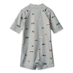 Liewood Kinder UV Jumpsuit Max Vehicles Dove Blue bei Yay Kids