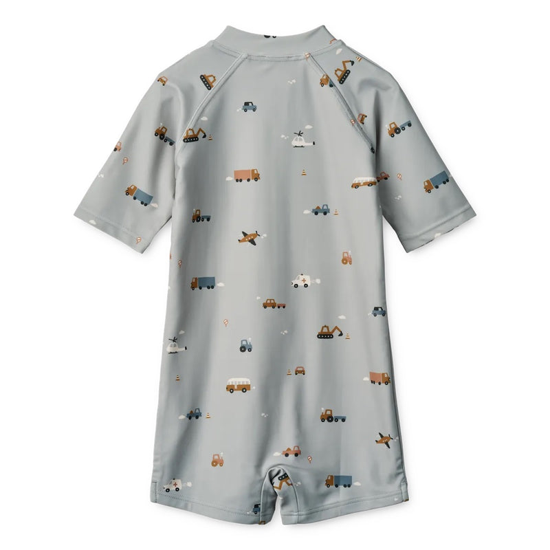 Liewood Kinder UV Jumpsuit Max Vehicles Dove Blue bei Yay Kids