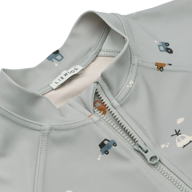Liewood Kinder UV Jumpsuit Max Vehicles Dove Blue bei Yay Kids
