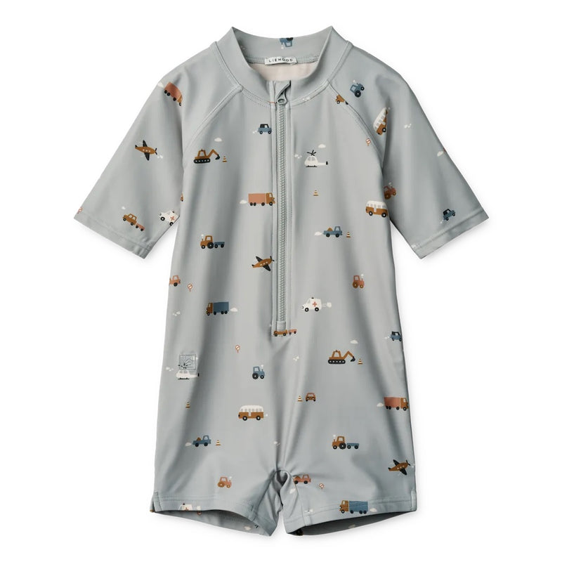 Liewood Kinder UV Jumpsuit Max Vehicles Dove Blue bei Yay Kids
