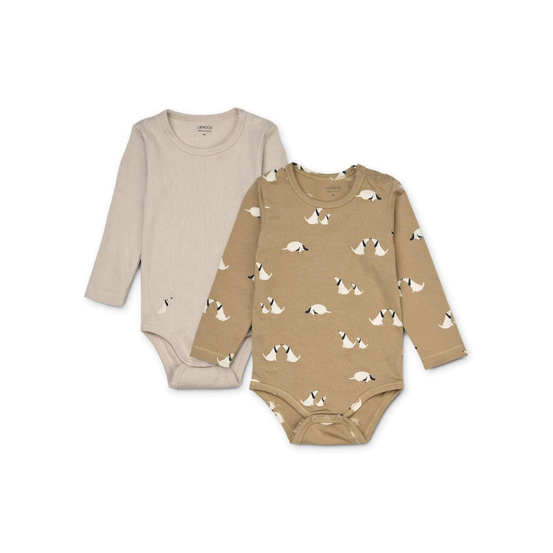Liewood Langarm Baby Body Yanni 2 Pack Dog / Oat mix bei Yay Kids