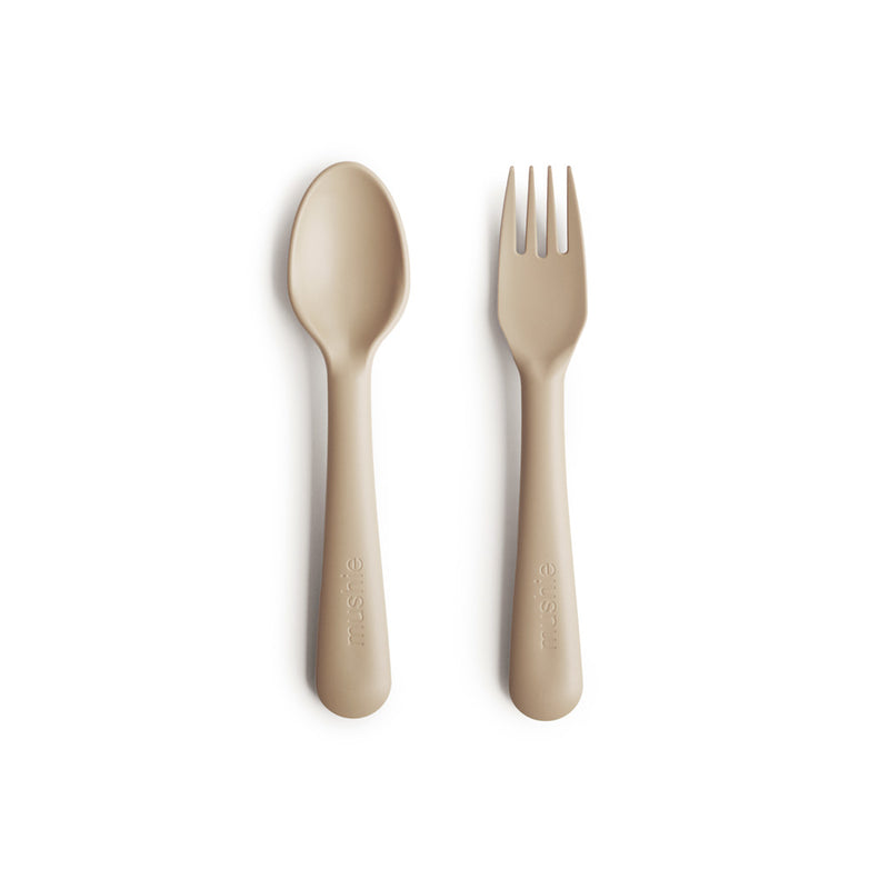 Mushie Kinder Plastik Besteck Set Vanilla bei Yay Kids