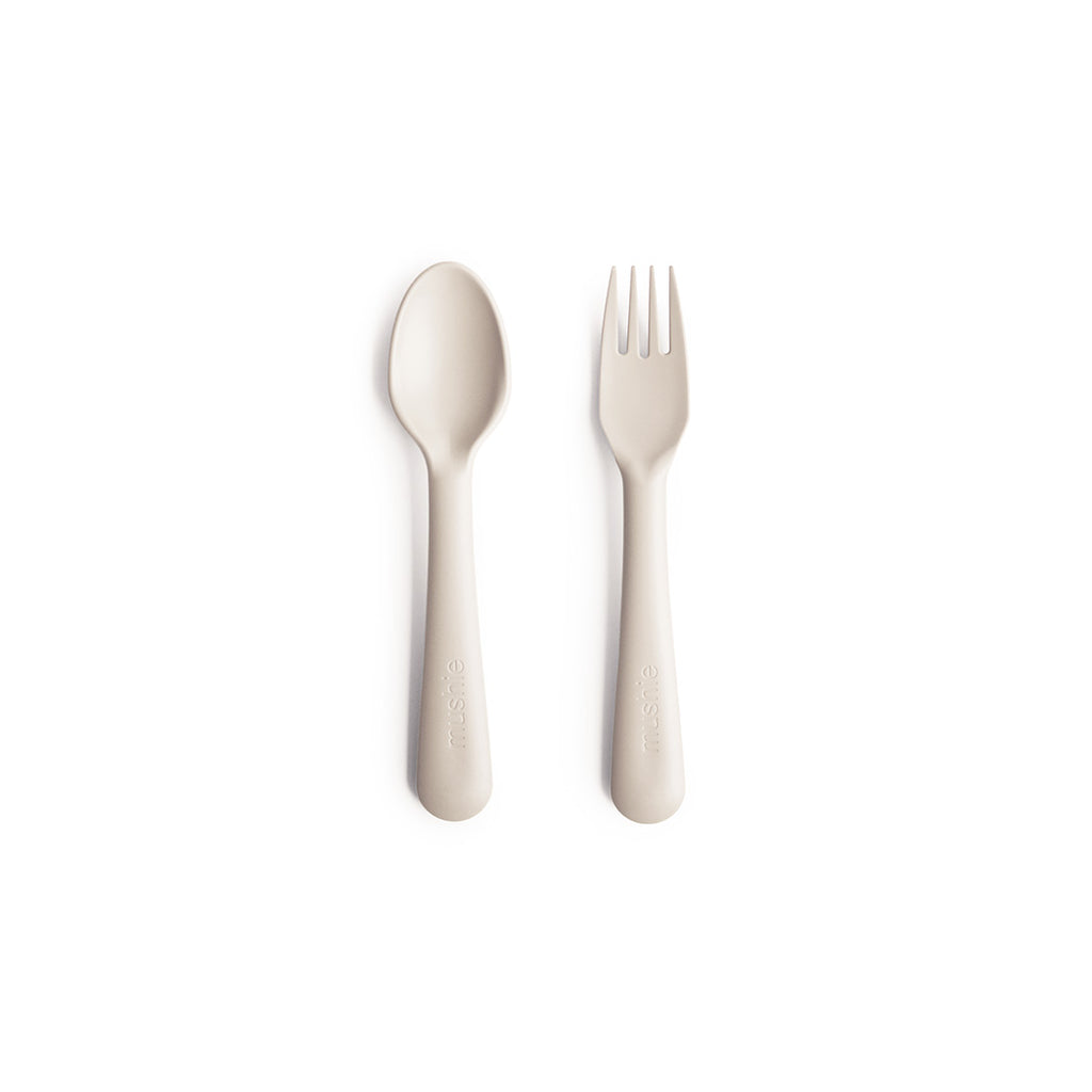 Mushie Kinder Plastik Besteck Set Ivory bei Yay Kids