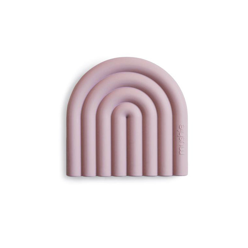 Mushie Baby Silikon Beissring Regenbogen Mauve bei Yay Kids
