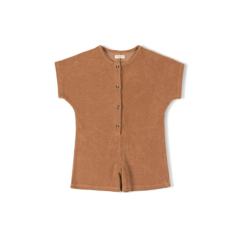 Nixnut Kinder Sommer Frotté Jumpsuit Terracotta bei Yay Kids