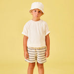 My Little Cozmo Shorts in Weiss mit grauen und dunkelgrauen Streifen bei Yay Kids