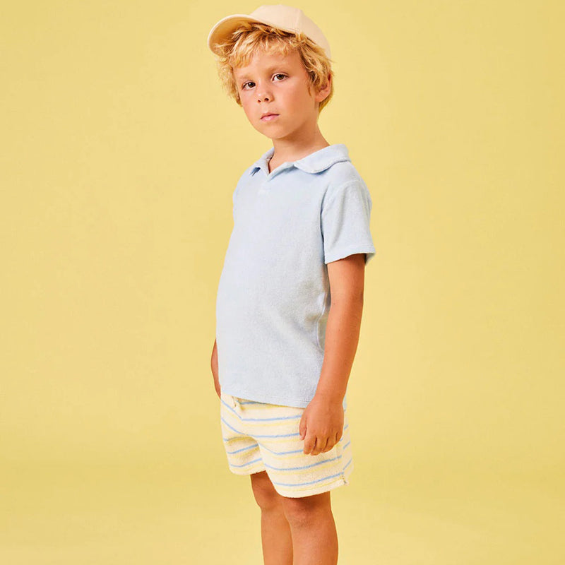 My Little Cozmo Shorts in Weiss mit grauen und dunkelgrauen Streifen bei Yay Kids