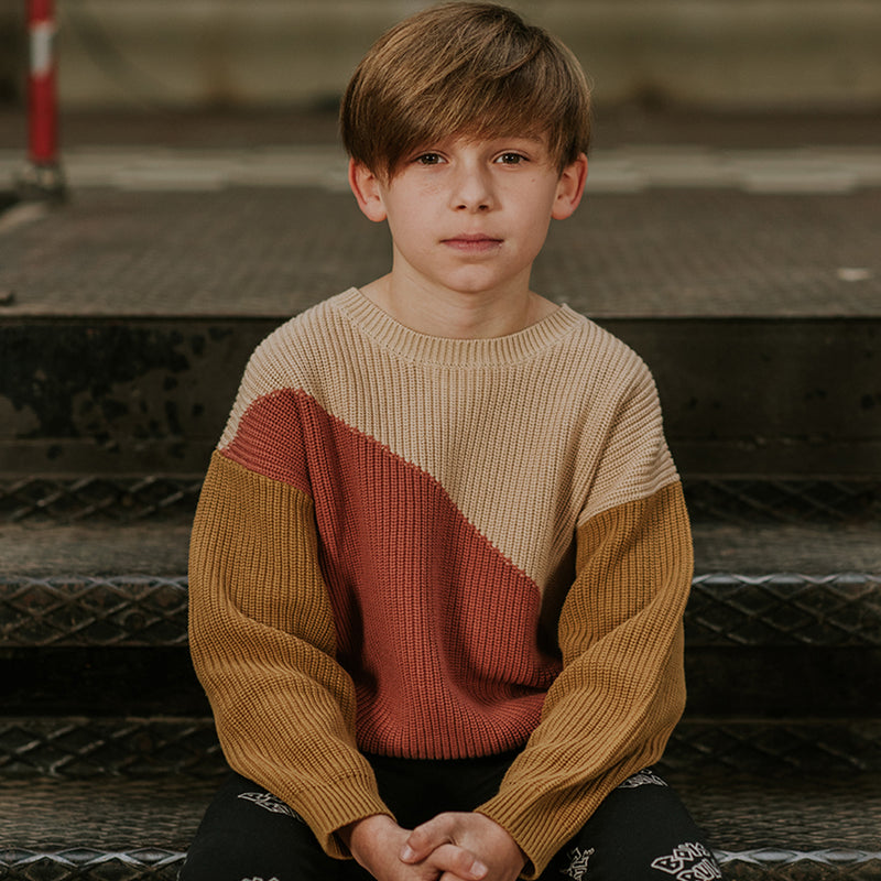 Sproet & Sprout Kinder Strickpullover Colorblock Beige bei Yay Kids