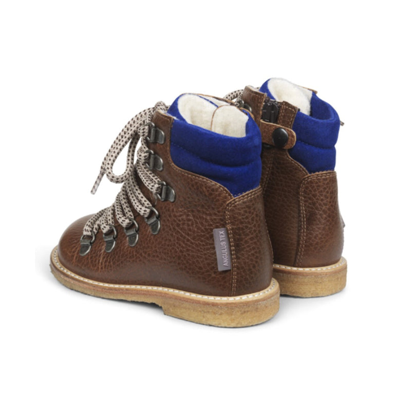 Angulus gefütterter Kinder Winter Stiefel Cognac mit Blau bei Yay Kids